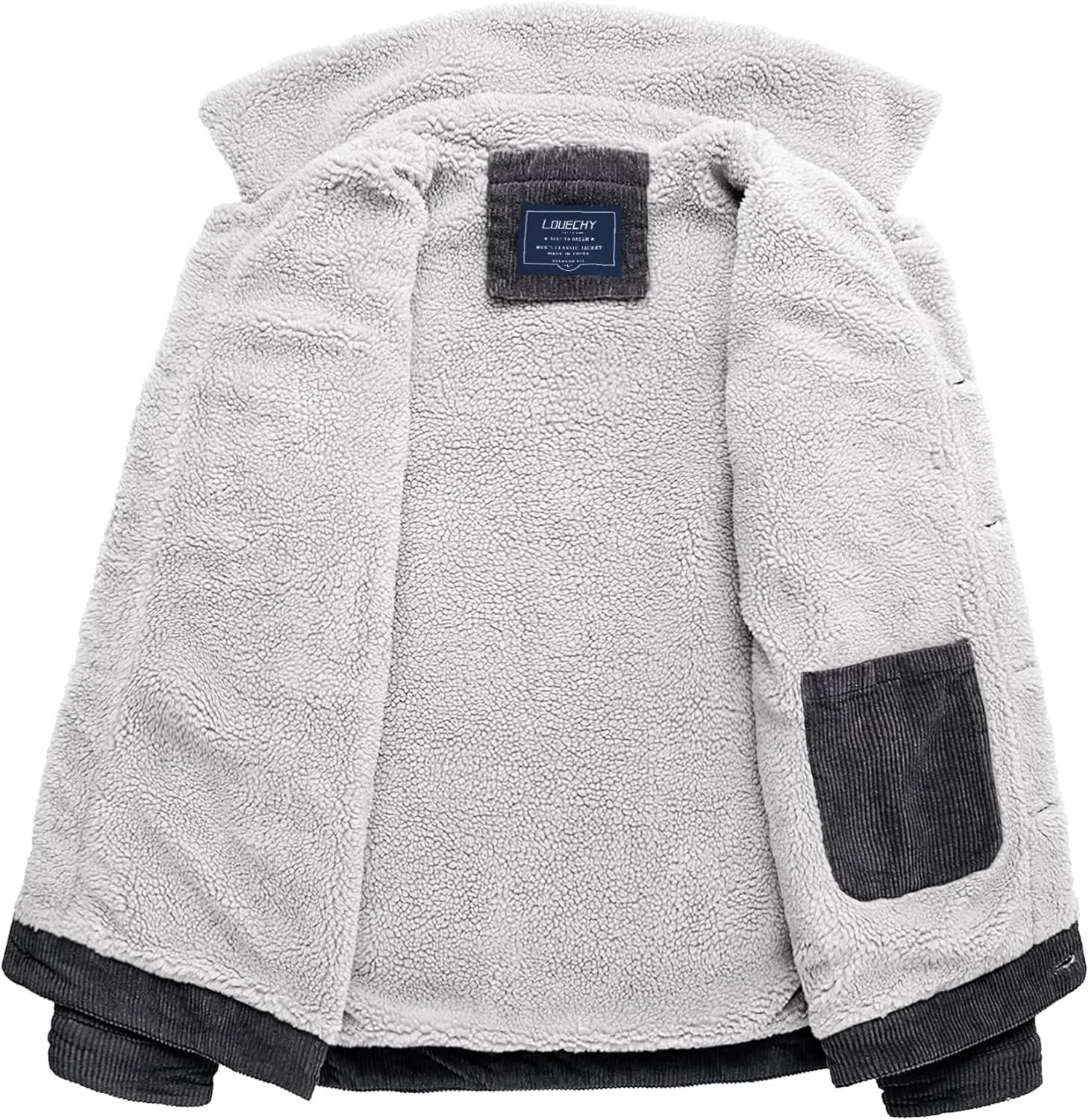 LOUECHY Men's Corduroy Sherpa Lined Trucker Jacket Thickened Warm Winter Coats