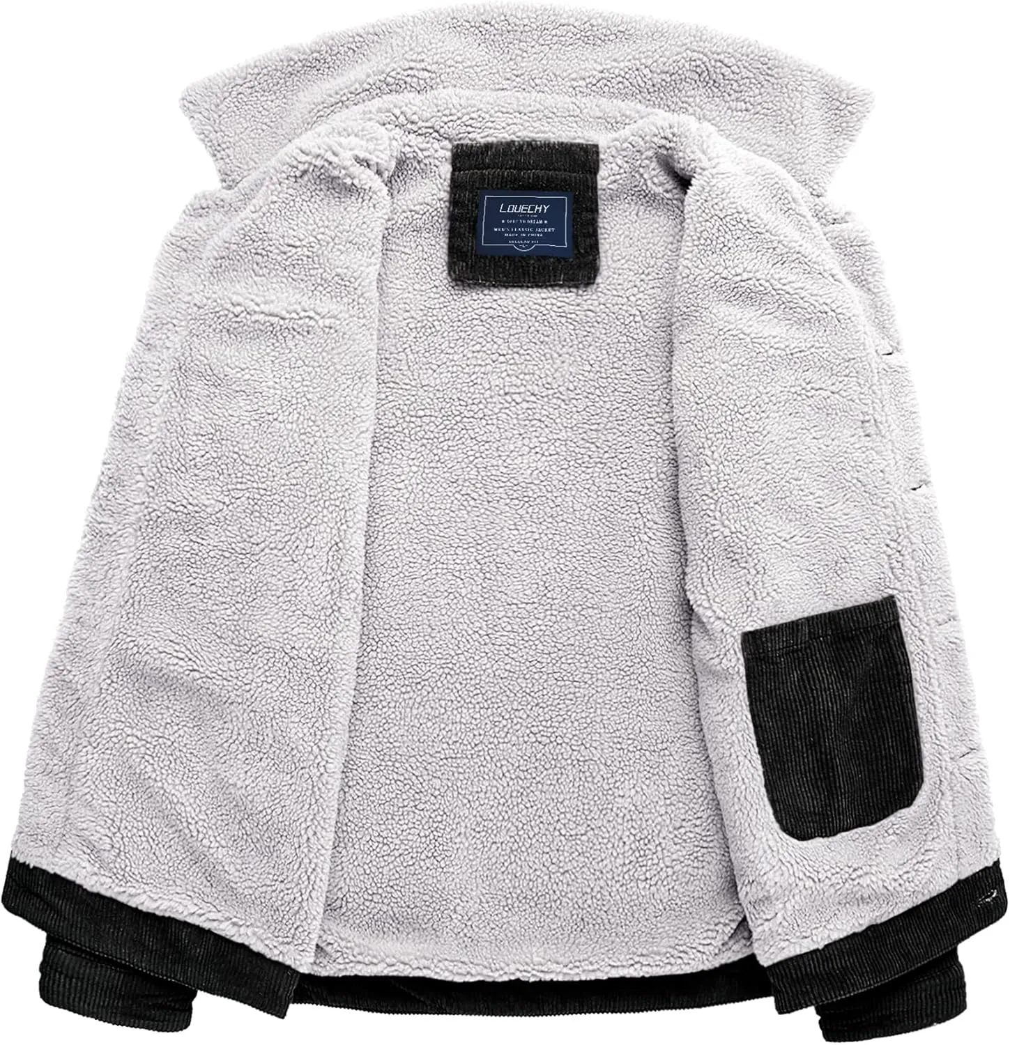 LOUECHY Men's Corduroy Sherpa Lined Trucker Jacket Thickened Warm Winter Coats