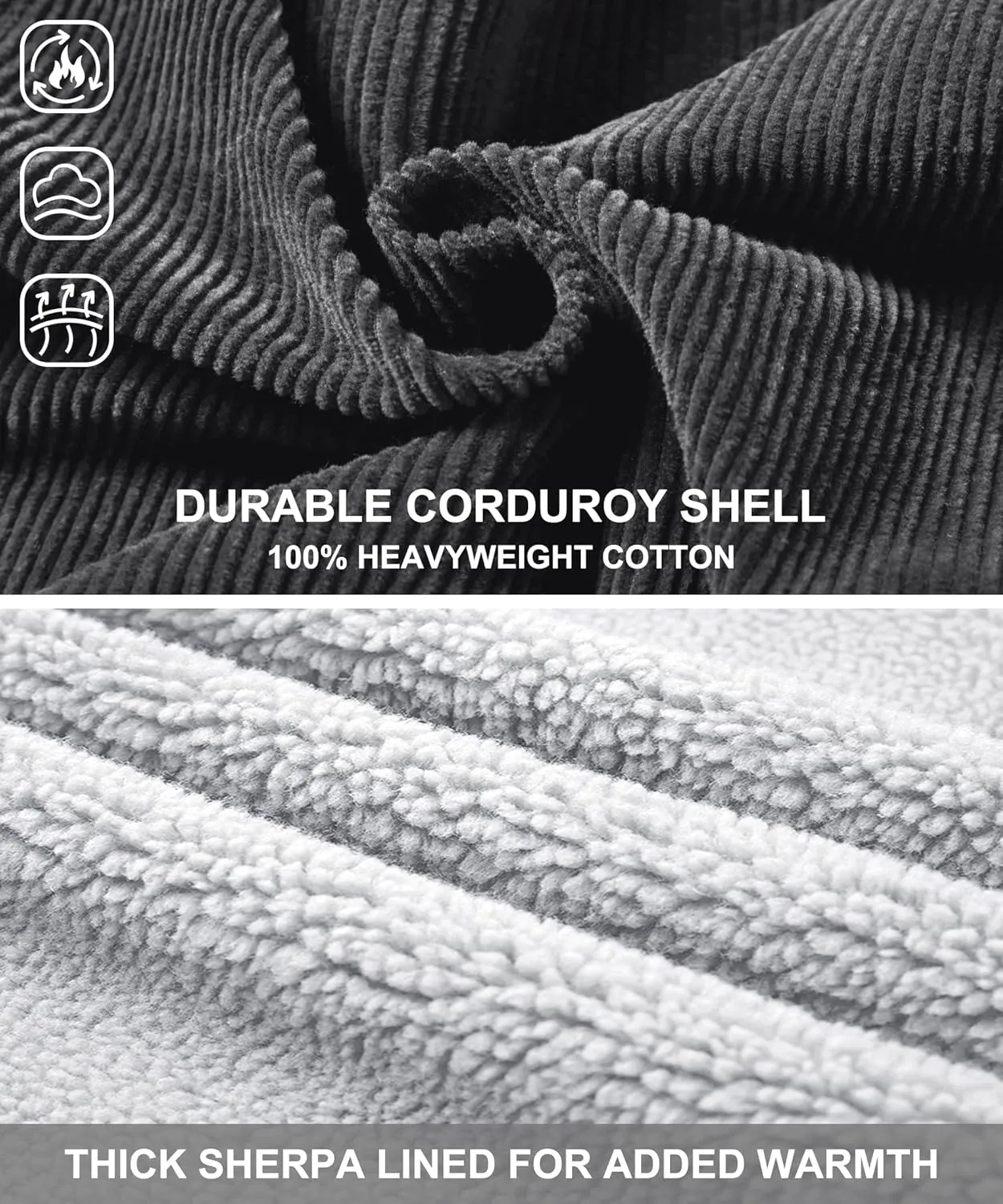 LOUECHY Men's Corduroy Sherpa Lined Trucker Jacket Thickened Warm Winter Coats