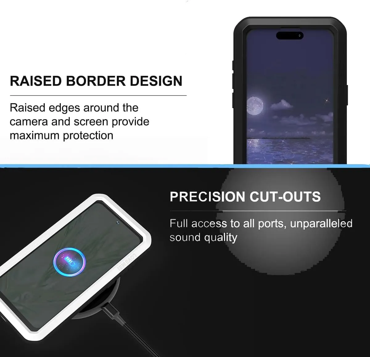 LOVE MEI for iPhone 15 Pro Max (6.7) Metal Case, Heavy Duty Metal Military Grade Shockproof Dustproof Full Body Case with Built in Tempered Glass Screen Protector for iPhone 15 Pro Max (Black)