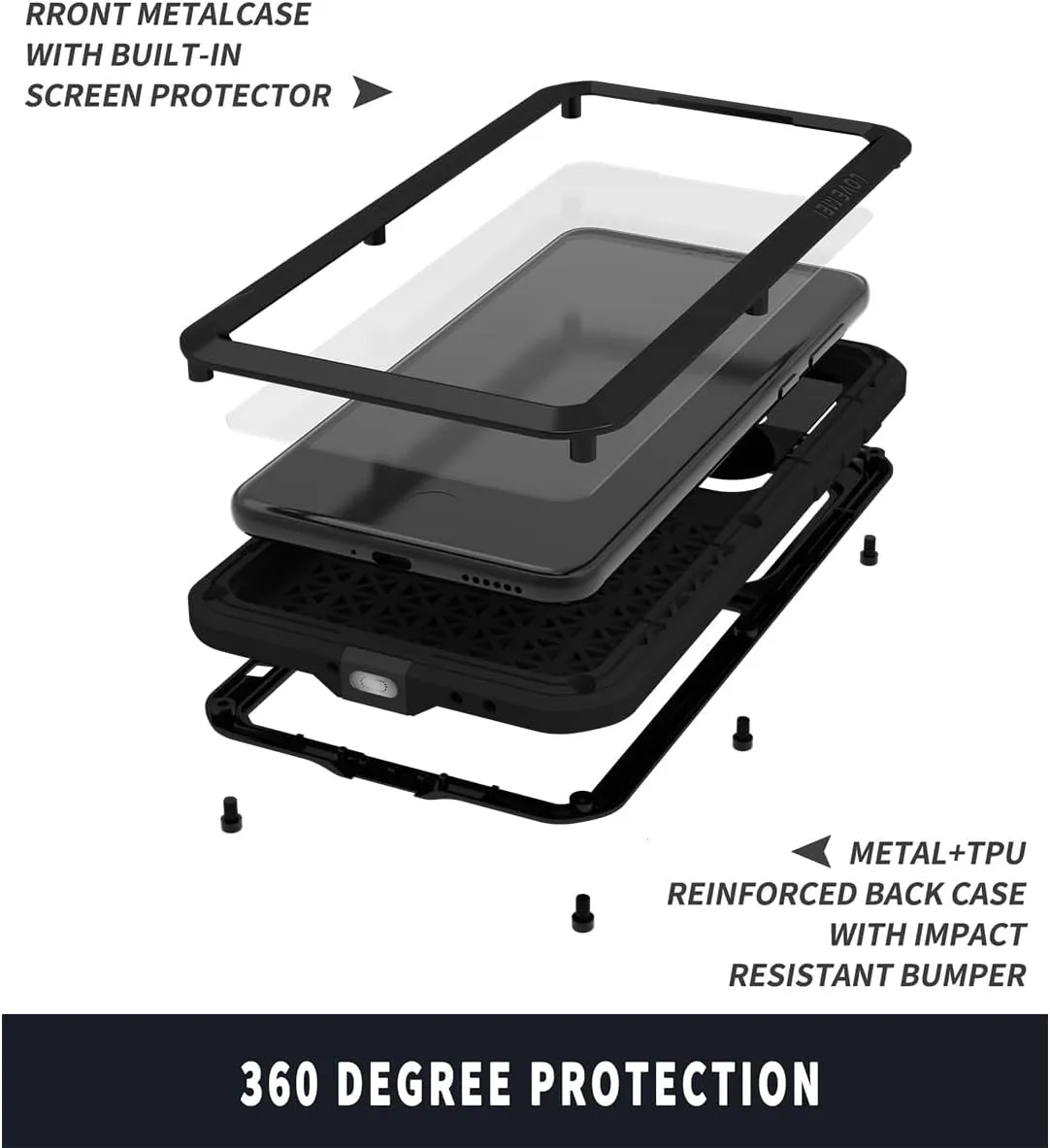 LOVE MEI for iPhone 15 Pro Max (6.7) Metal Case, Heavy Duty Metal Military Grade Shockproof Dustproof Full Body Case with Built in Tempered Glass Screen Protector for iPhone 15 Pro Max (Black)