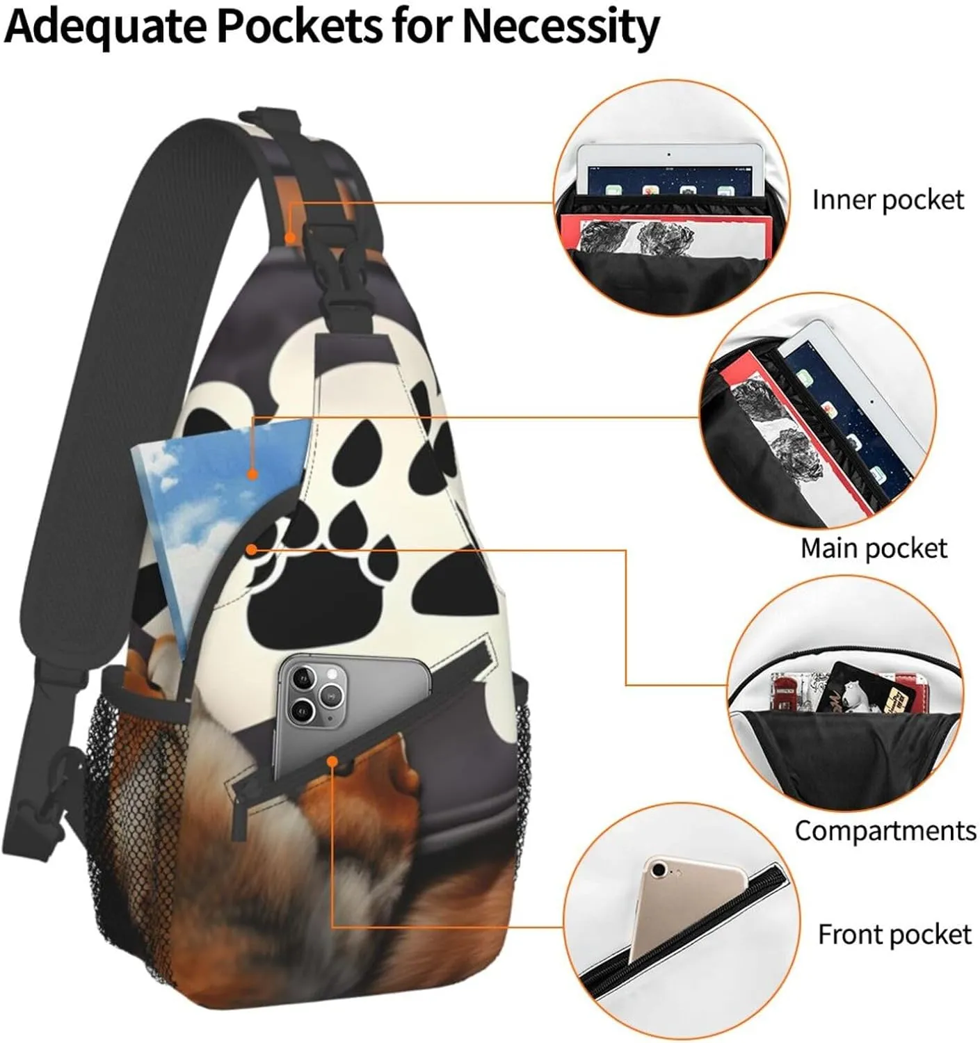 Lover Dog Paws Unisex Casual Diagonal Chest Bag,Multipurpose Crossbody Shoulder Bag Travel Hiking Daypack