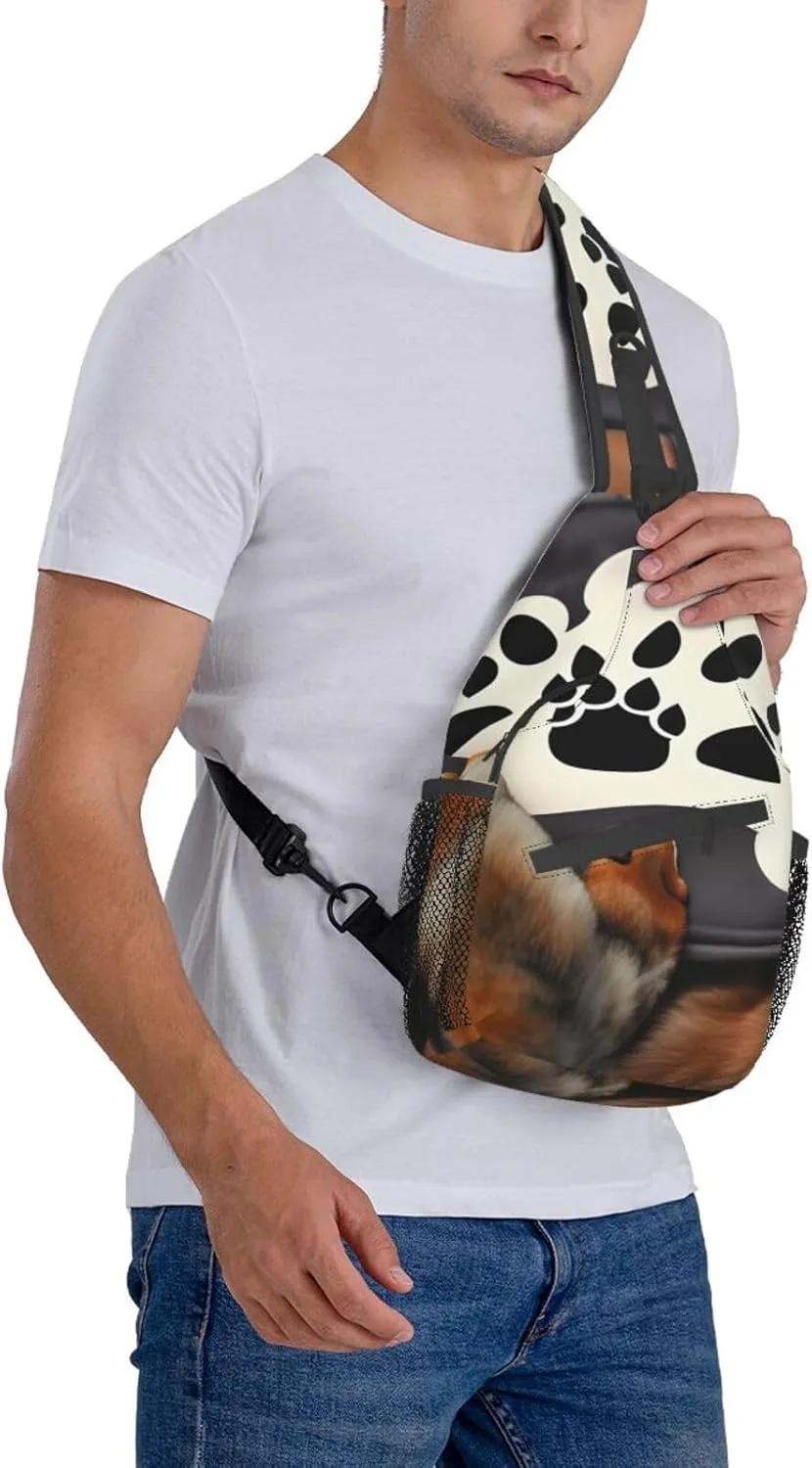 Lover Dog Paws Unisex Casual Diagonal Chest Bag,Multipurpose Crossbody Shoulder Bag Travel Hiking Daypack