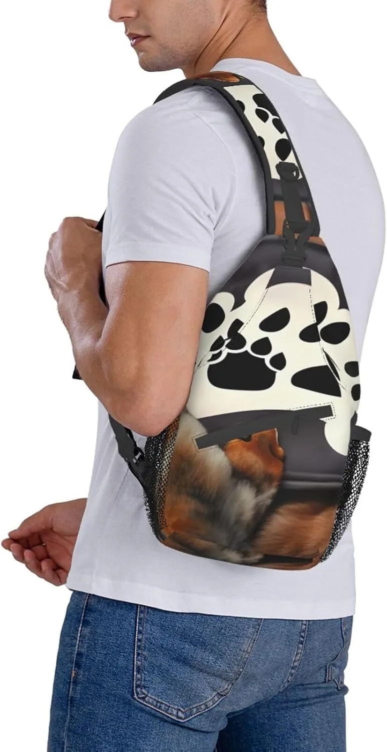 Lover Dog Paws Unisex Casual Diagonal Chest Bag,Multipurpose Crossbody Shoulder Bag Travel Hiking Daypack