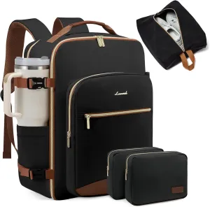LOVEVOOK 50L Large Travel Backpack for Women Men Fits 17 Inch Laptop, Carry on Backpack for Traveling on Airplane, Personal Item Bag Airline Approved, Business Causal Weekender Backpack, Black-Brown