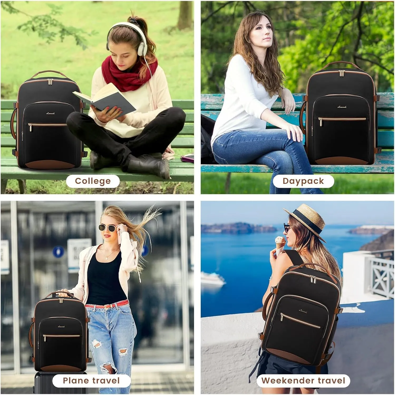 LOVEVOOK 50L Large Travel Backpack for Women Men Fits 17 Inch Laptop, Carry on Backpack for Traveling on Airplane, Personal Item Bag Airline Approved, Business Causal Weekender Backpack, Black-Brown
