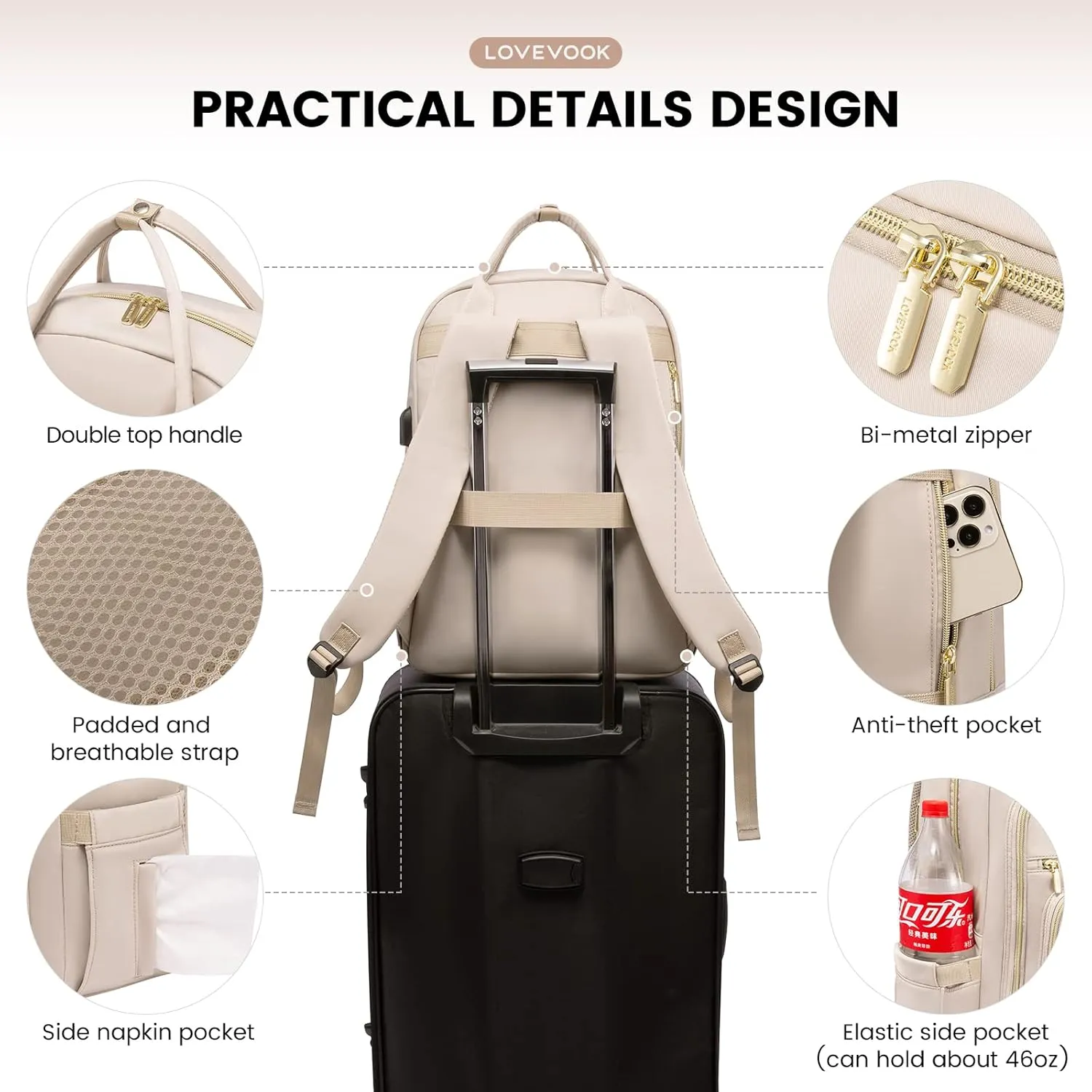 LOVEVOOK Laptop Backpack for Women, Water Resistant Travel Work Backpacks Purse Stylish College Business Teacher Nurse Computer Bag with USB Charging Port, Fits 17" Laptop