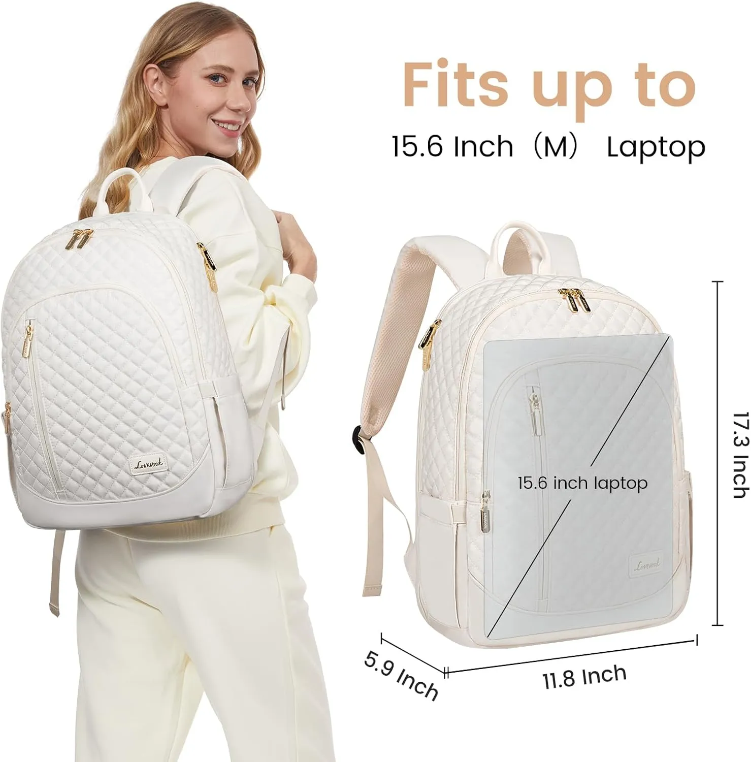 LOVEVOOK Laptop Backpack for Women,15.6 Inch Work Business Travel College Anti Theft Backpacks,Large Capacity Commute Bags Purses,Fashion Quilted Computer Backpack for Nurse Women Teacher