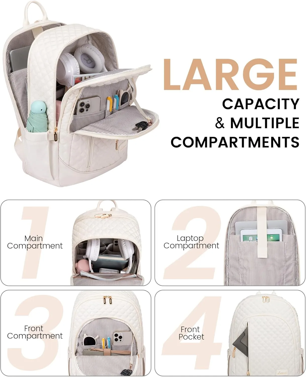 LOVEVOOK Laptop Backpack for Women,15.6 Inch Work Business Travel College Anti Theft Backpacks,Large Capacity Commute Bags Purses,Fashion Quilted Computer Backpack for Nurse Women Teacher