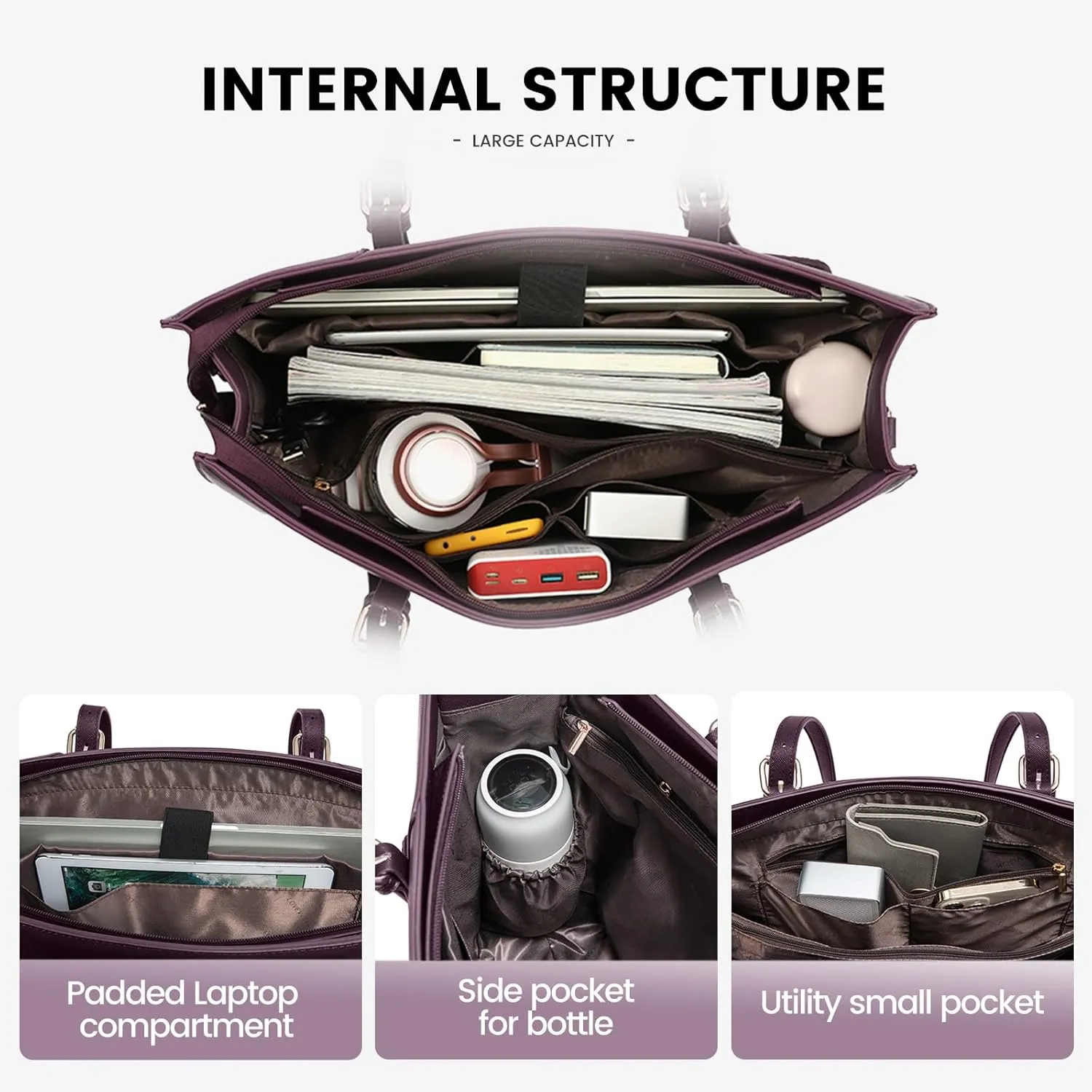 LOVEVOOK Laptop Bag for Women 15.6 inch Waterproof Work Tote Bag Briefcase with USB Charging Port PU Leather Computer Handbag Shoulder Bag Large Professional Teacher Bag for Travel Business School
