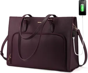 LOVEVOOK Laptop Bag for Women 15.6 inch Waterproof Work Tote Bag Briefcase with USB Charging Port PU Leather Computer Handbag Shoulder Bag Large Professional Teacher Bag for Travel Business School