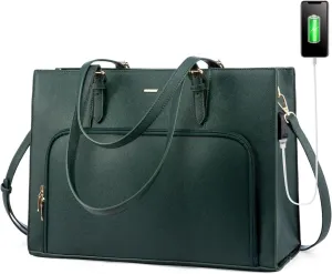 LOVEVOOK Laptop Bag for Women 15.6 inch Waterproof Work Tote Bag Briefcase with USB Charging Port PU Leather Computer Handbag Shoulder Bag Large Professional Teacher Bag for Travel Business School