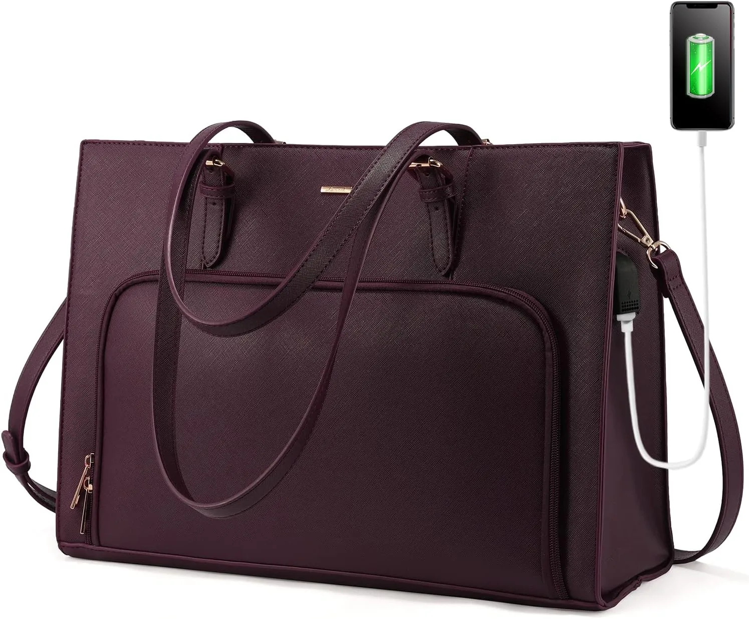 LOVEVOOK Laptop Bag for Women 15.6 inch Waterproof Work Tote Bag Briefcase with USB Charging Port PU Leather Computer Handbag Shoulder Bag Large Professional Teacher Bag for Travel Business School
