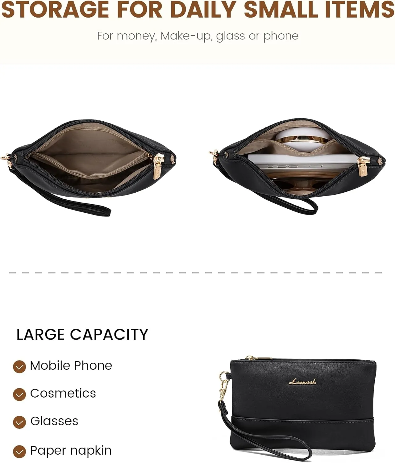 LOVEVOOK Laptop Tote Bag for Women 15.6 Inch Work Bag Leather Laptop Purse with Clutch, Large Computer Briefcase Bag for Office Business Teacher Black