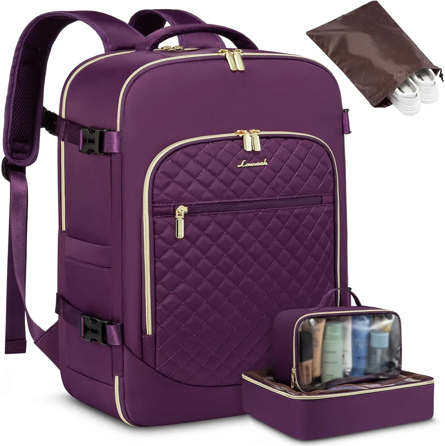 LOVEVOOK Large Travel Laptop Backpack for Women, 40L Carry On Backpack Flight Approved,Waterproof Suitcase Backpacks with 3 Packing Cubes, Daypack Business College Weekender Overnight