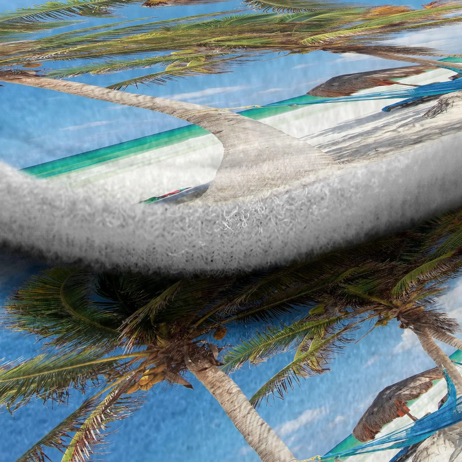 Lunarable Beach Car Mat Set of 2, Hammock Palm Trees and Sand Sunny Beach Scenery Travel Vacation Image, Front Seat Floor Mat Durable PVC Backing Accesory, 27.5" x 17.9", Blue Coconut and Green