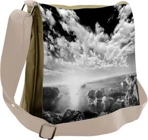 Lunarable Black and White Messenger Bag, NYC Skyscrapers, Unisex Cross-body