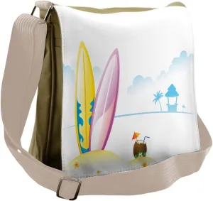 Lunarable Surfboard Messenger Bag, Coconut Cocktail Beach, Unisex Cross-body