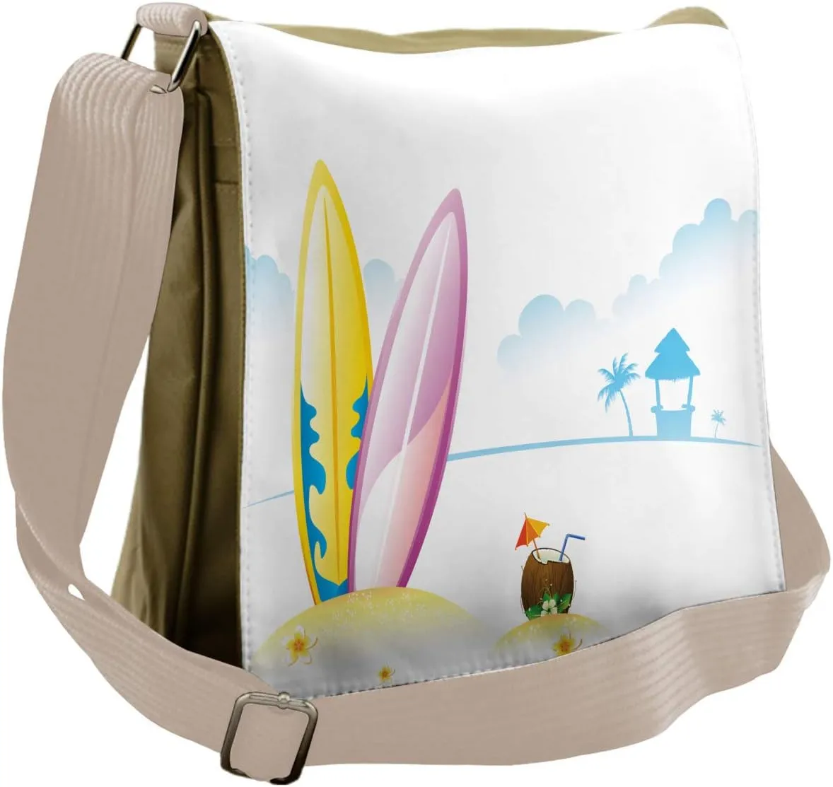 Lunarable Surfboard Messenger Bag, Coconut Cocktail Beach, Unisex Cross-body