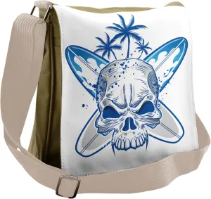 Lunarable Surfboard Messenger Bag, Rebel Theme Skull Trees, Unisex Cross-body