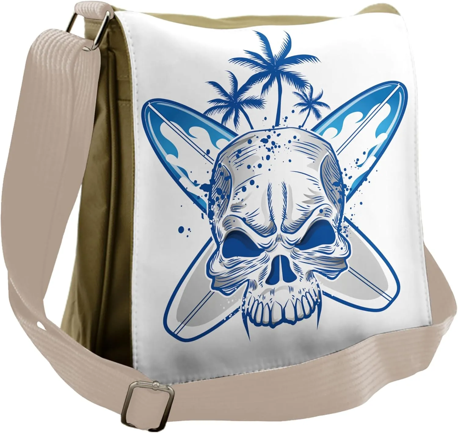 Lunarable Surfboard Messenger Bag, Rebel Theme Skull Trees, Unisex Cross-body