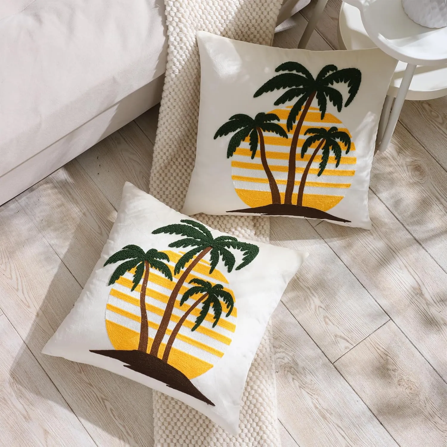 LUOYEHK Tropical Palm Tree Pillow Covers 18X18 Inch Set of 2 Summer Beach Sunset Decorative Throw Pillows Velvet Embroidered Cushion Covers for Couch Sofa Bed Living Room