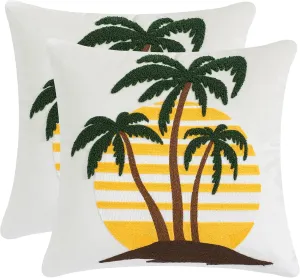 LUOYEHK Tropical Palm Tree Pillow Covers 18X18 Inch Set of 2 Summer Beach Sunset Decorative Throw Pillows Velvet Embroidered Cushion Covers for Couch Sofa Bed Living Room
