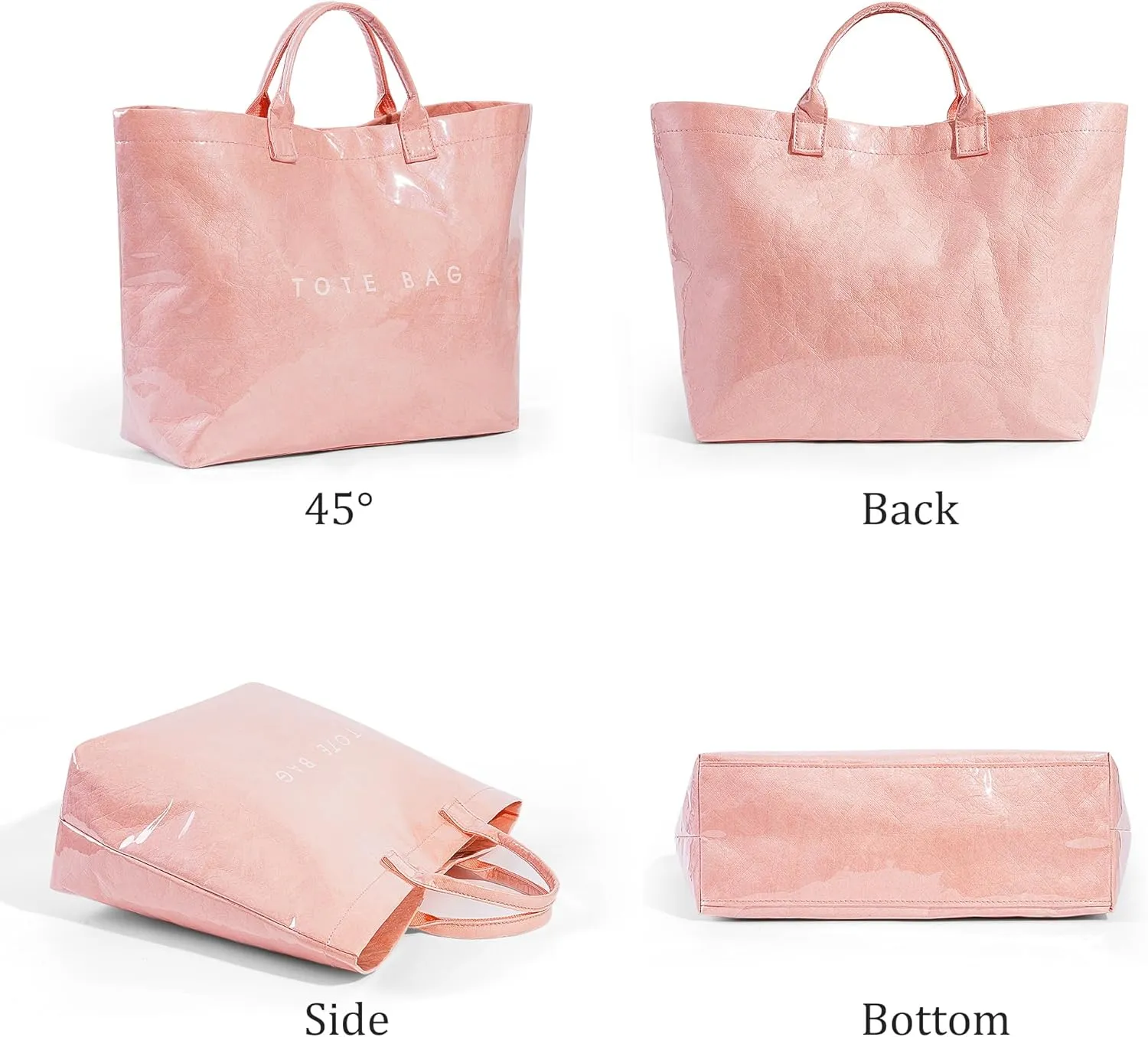 Lushandy PVC Tote Bag Women's Letters Print Large Kraft Paper Carry All Bag Top Handle Clear Hobo Handbag