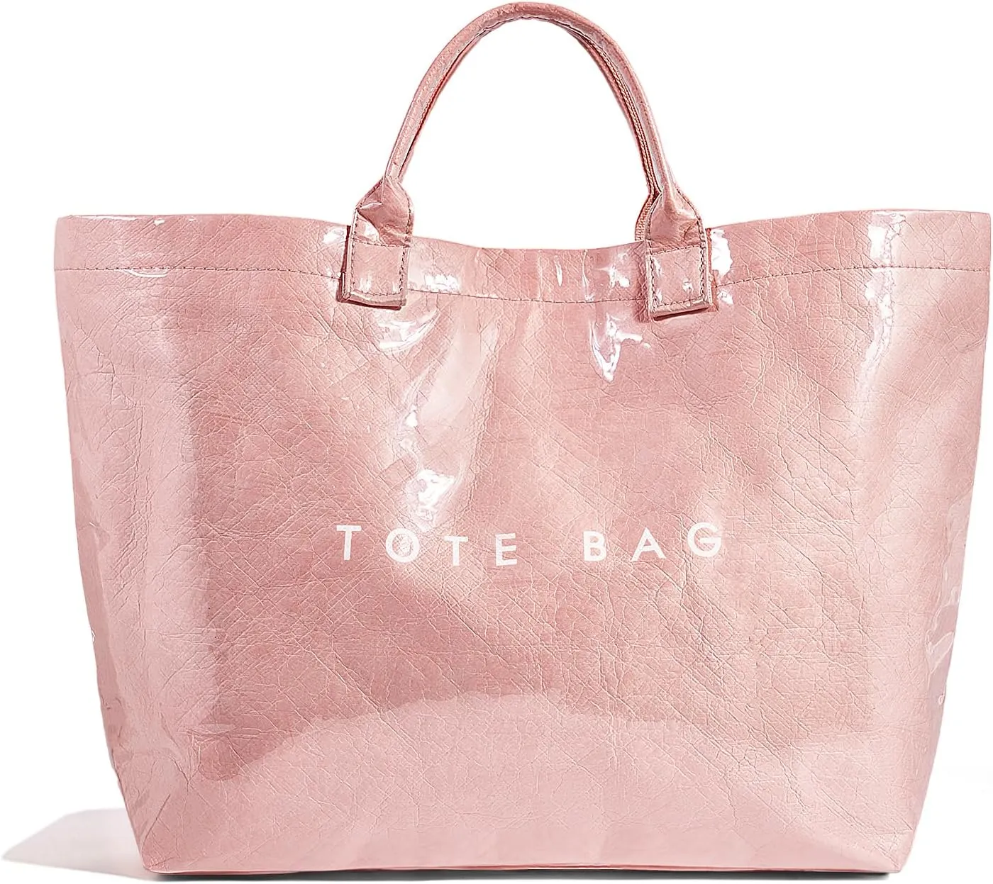 Lushandy PVC Tote Bag Women's Letters Print Large Kraft Paper Carry All Bag Top Handle Clear Hobo Handbag