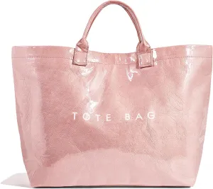 Lushandy PVC Tote Bag Women's Letters Print Large Kraft Paper Carry All Bag Top Handle Clear Hobo Handbag