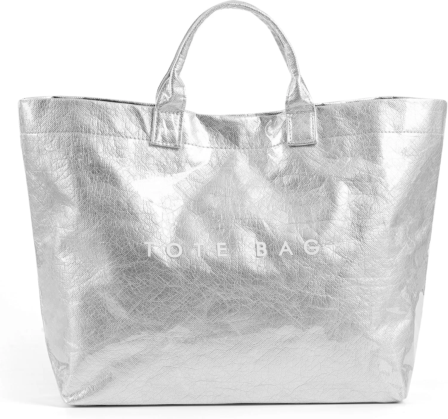 Lushandy PVC Tote Bag Women's Letters Print Large Kraft Paper Carry All Bag Top Handle Clear Hobo Handbag