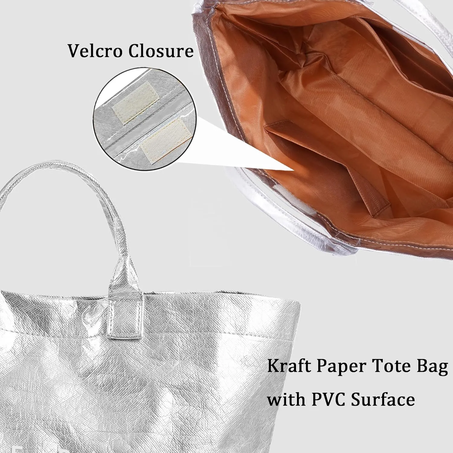 Lushandy PVC Tote Bag Women's Letters Print Large Kraft Paper Carry All Bag Top Handle Clear Hobo Handbag