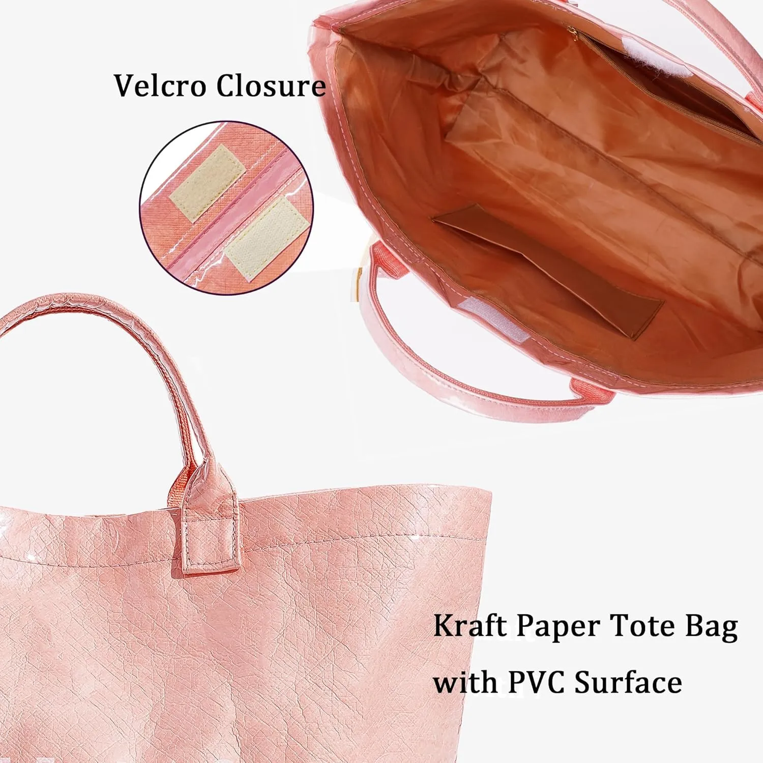 Lushandy PVC Tote Bag Women's Letters Print Large Kraft Paper Carry All Bag Top Handle Clear Hobo Handbag