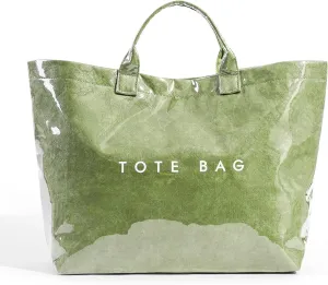 Lushandy PVC Tote Bag Women's Letters Print Large Kraft Paper Carry All Bag Top Handle Clear Hobo Handbag