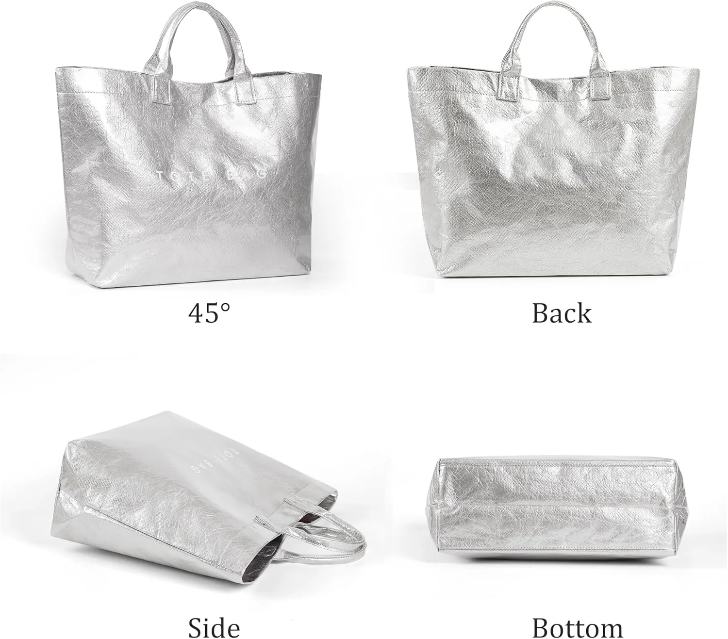 Lushandy PVC Tote Bag Women's Letters Print Large Kraft Paper Carry All Bag Top Handle Clear Hobo Handbag