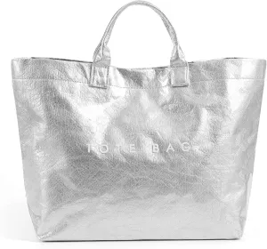 Lushandy PVC Tote Bag Women's Letters Print Large Kraft Paper Carry All Bag Top Handle Clear Hobo Handbag