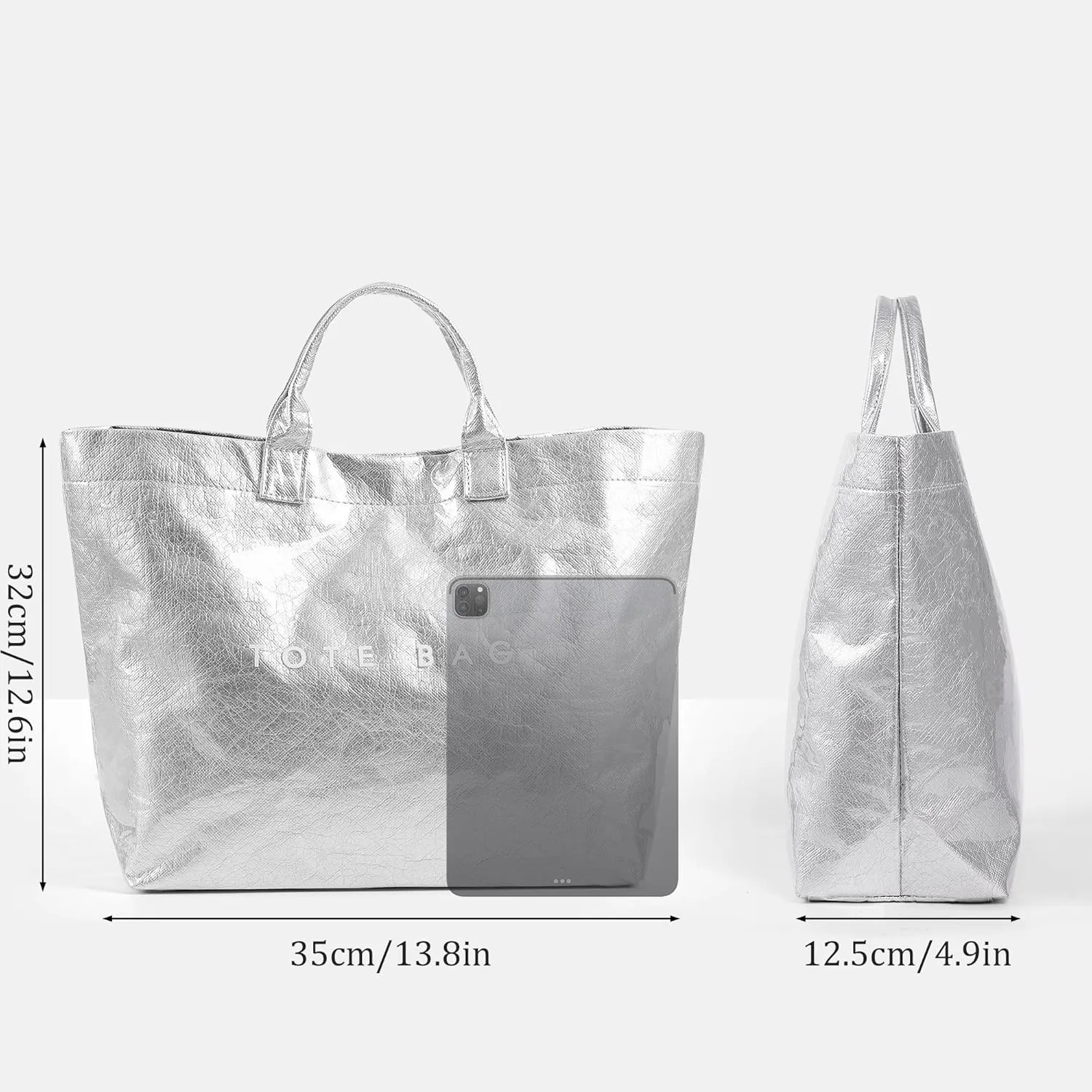 Lushandy PVC Tote Bag Women's Letters Print Large Kraft Paper Carry All Bag Top Handle Clear Hobo Handbag