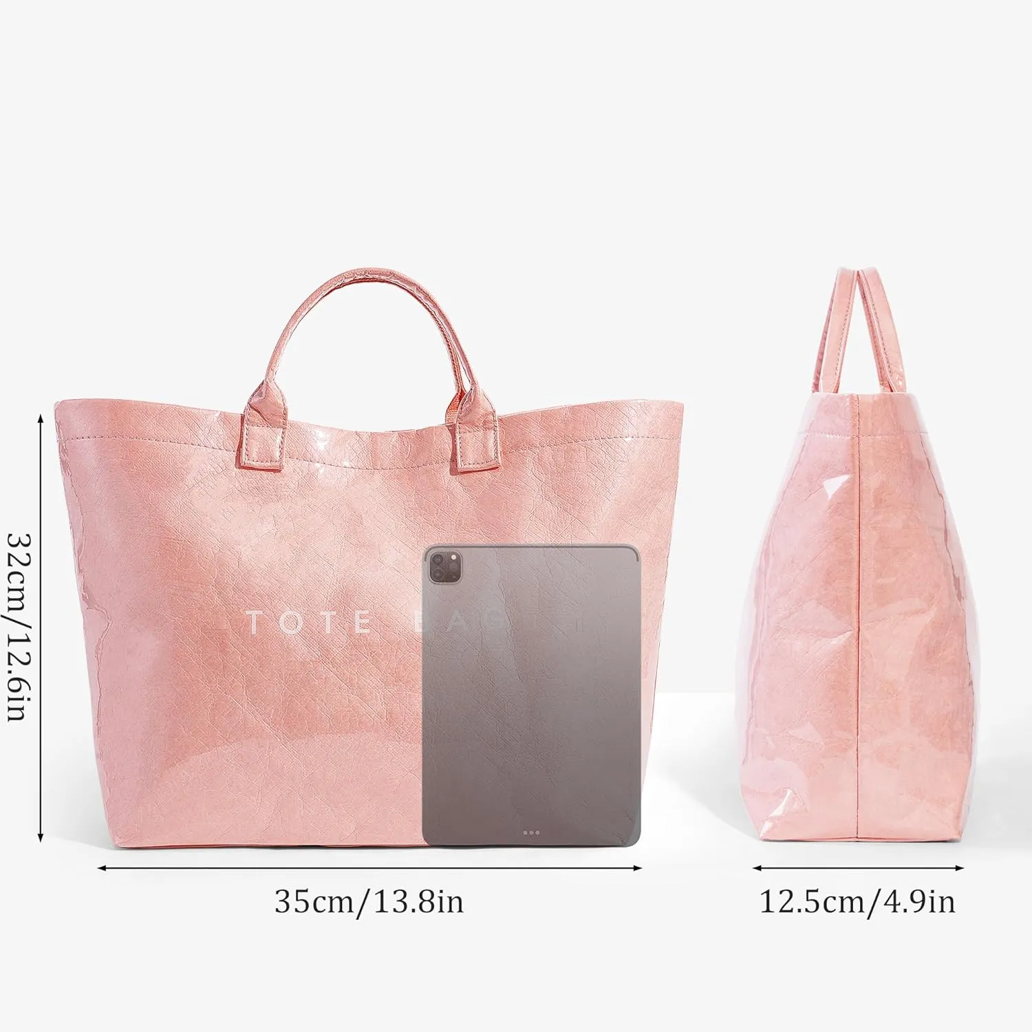 Lushandy PVC Tote Bag Women's Letters Print Large Kraft Paper Carry All Bag Top Handle Clear Hobo Handbag