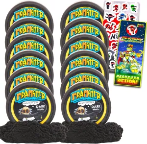 Mad Matter Modeling Dough 12 Pack Set (Black) - Bundle with 12 Black Mad Mattr Dough Containers for Building, Party Favors, Goodie Bags Plus Bonus Stickers | Mad Mattr Never Dry Bulk Dough