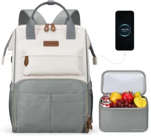 Maelstrom Travel Backpack for Women Men,Laptop Backpack Fits 15.6-17.3 Inch Laptop, Nurse/Teacher/Work Bag with Insulated Lunch Box,Water Resistant Carry On Backpack,Gray-Beige