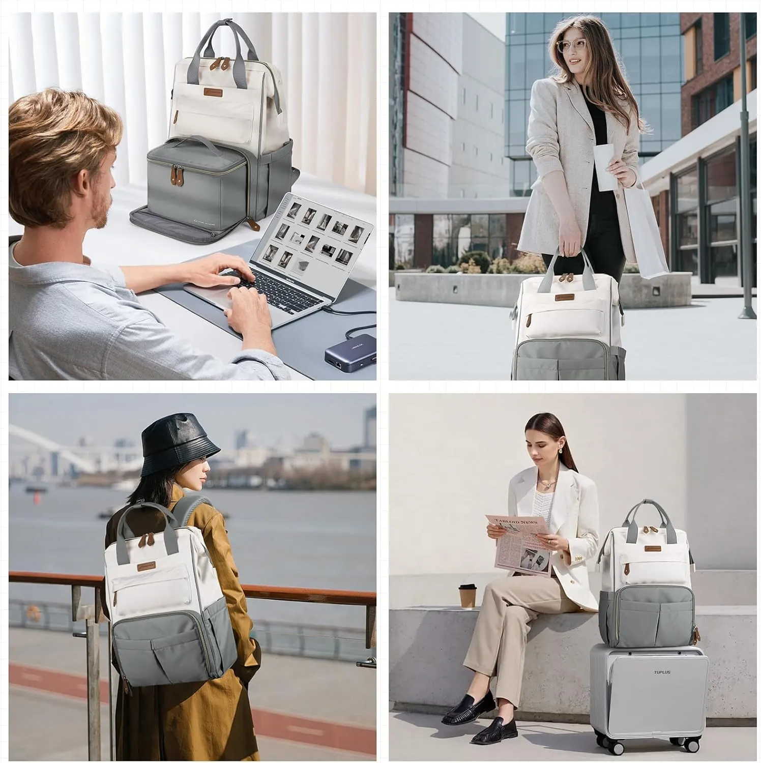 Maelstrom Travel Backpack for Women Men,Laptop Backpack Fits 15.6-17.3 Inch Laptop, Nurse/Teacher/Work Bag with Insulated Lunch Box,Water Resistant Carry On Backpack,Gray-Beige