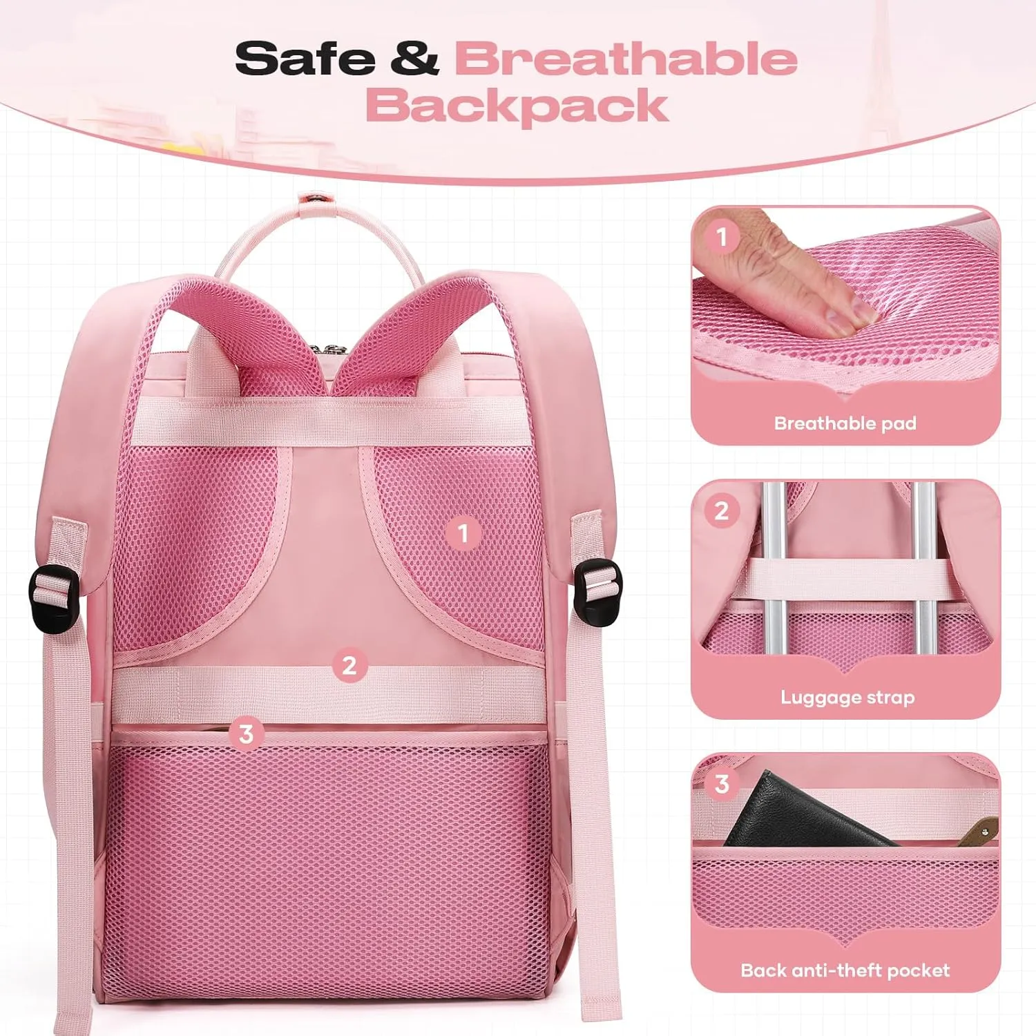 Maelstrom Travel Backpack for Women Men,Laptop Backpack Fits 15.6-17.3 Inch Laptop, Nurse/Teacher/Work Bag with Insulated Lunch Box,Water Resistant Carry On Backpack,Pink