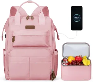 Maelstrom Travel Backpack for Women Men,Laptop Backpack Fits 15.6-17.3 Inch Laptop, Nurse/Teacher/Work Bag with Insulated Lunch Box,Water Resistant Carry On Backpack,Pink