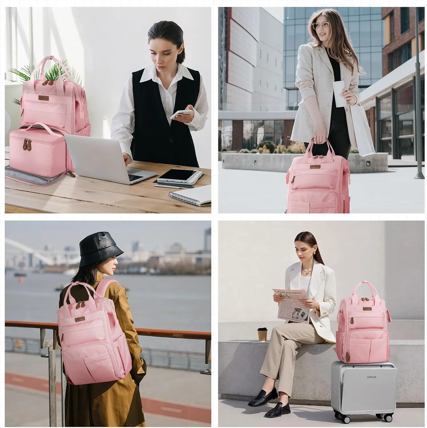 Maelstrom Travel Backpack for Women Men,Laptop Backpack Fits 15.6-17.3 Inch Laptop, Nurse/Teacher/Work Bag with Insulated Lunch Box,Water Resistant Carry On Backpack,Pink