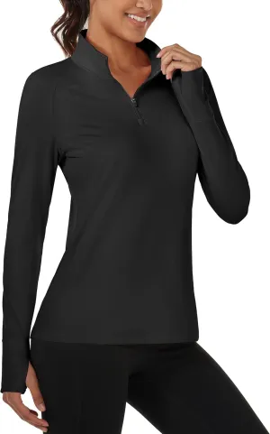 MAGCOMSEN Women's Running Shirts Quarter Zip Fleece Pullover Long Sleeve Thumb Hole Tee Athletic Workout Tops