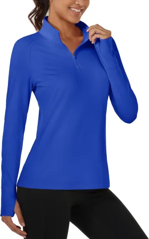 MAGCOMSEN Women's Running Shirts Quarter Zip Fleece Pullover Long Sleeve Thumb Hole Tee Athletic Workout Tops