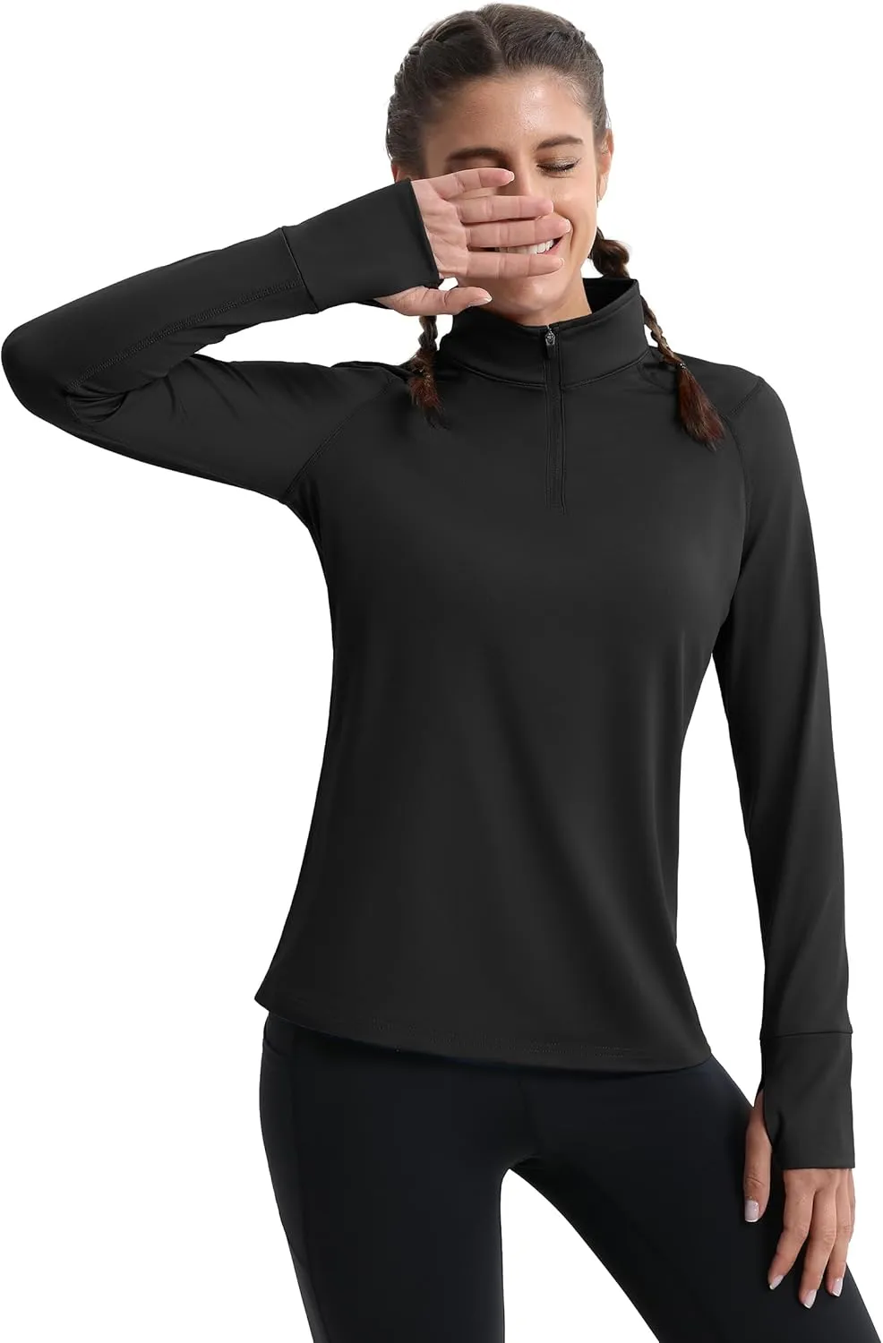 MAGCOMSEN Women's Running Shirts Quarter Zip Fleece Pullover Long Sleeve Thumb Hole Tee Athletic Workout Tops