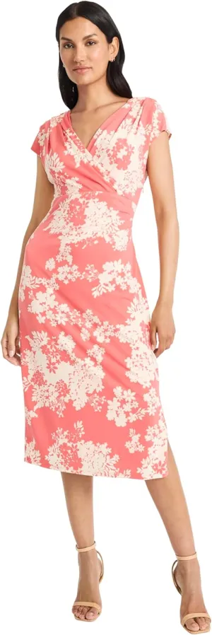 Maggy London Floral Midi Dress with V-Neck and Cap Sleeves-Elegant Summer Casual Wear for Women