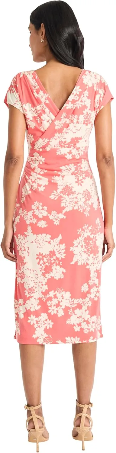 Maggy London Floral Midi Dress with V-Neck and Cap Sleeves-Elegant Summer Casual Wear for Women