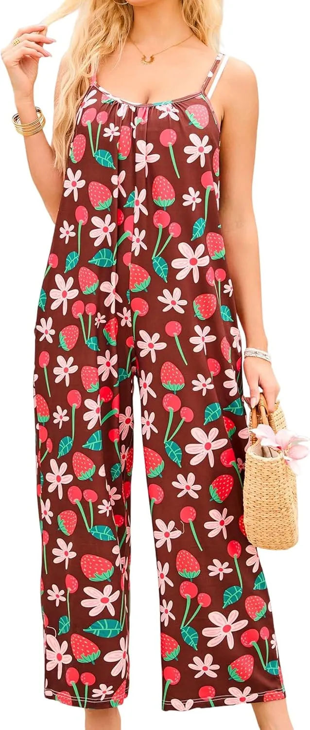 MAKABO Summer Floral Jumpsuits for Women, 2025 Casual Boho Rompers with Pockets, Beach Vacation Fashion Beach Outfits